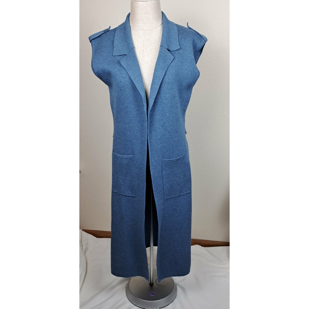 Sioni Womens Long Duster‎ Cardigan Size Medium blue Sleeveless Vest